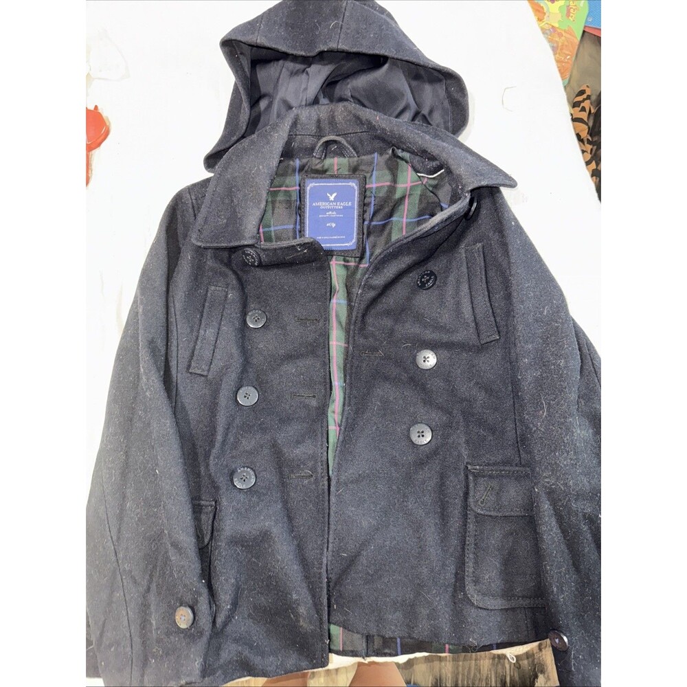 American Eagle Outfitters Women’s Pea Coat Jacket XL| Black Wool Blend Double...